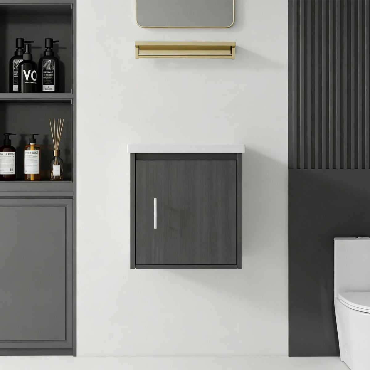 Floating Bathroom Vanity Combo, Wall Mounted Cabinet With Sink &amp; Soft Close Doors For Small Bathrooms