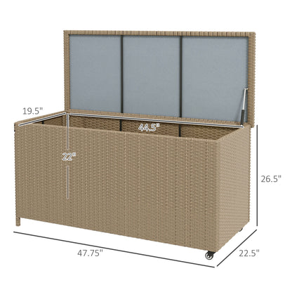 Outsunny - 83 Gallon Deck Box, Large Outdoor Storage Chest, Pe Wicker Trunk For Outside On Wheels For Garden Tools, Pool Toys &amp; Patio Furniture Cushions - Brown