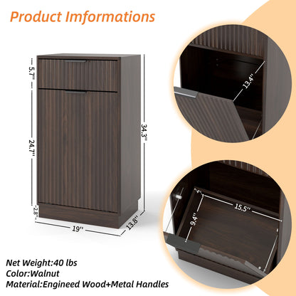 Tilt Out Trash Can Cabinet With Wave Textured Drawer &amp; Pull Out Bin
