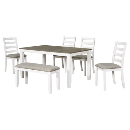 6 Piece Dining Set With 4 Upholstered Chairs &amp; Bench - Brown / Whitewash