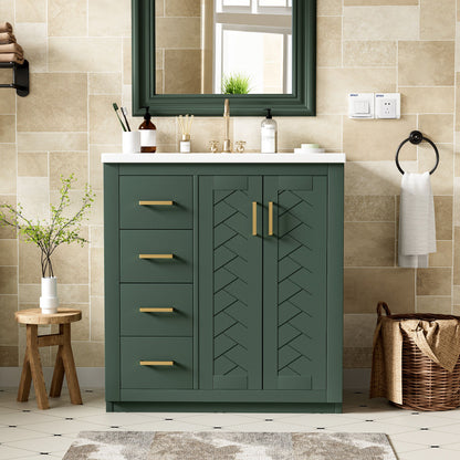 Ceramic Sink Combo, Freestanding Vanity Set With 3 Drawers &amp; Soft Closing Doors