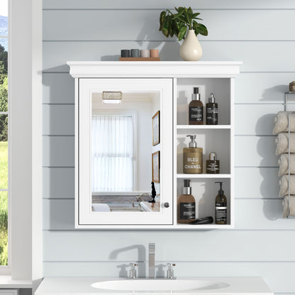 Bathroom Medicine Cabinet With Mirror, Wall Mounted Mirror Cabinet &amp; Storage Organizer, Over The Toilet Storage White Storage Cabinet For Bathroom - White