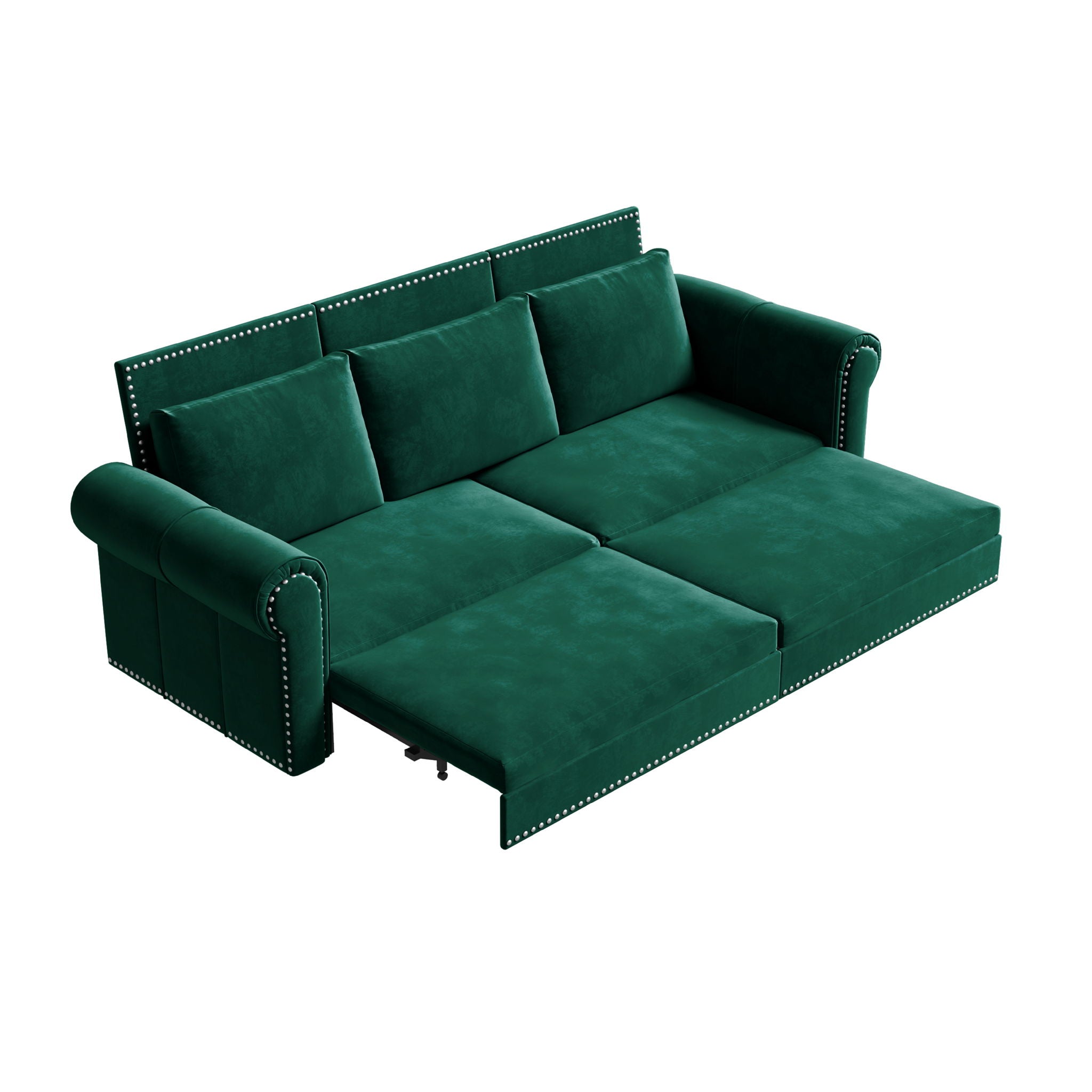 3 In 1 Convertible Sleeper Sofa With Nailhead Trim &amp; Rolled Arm