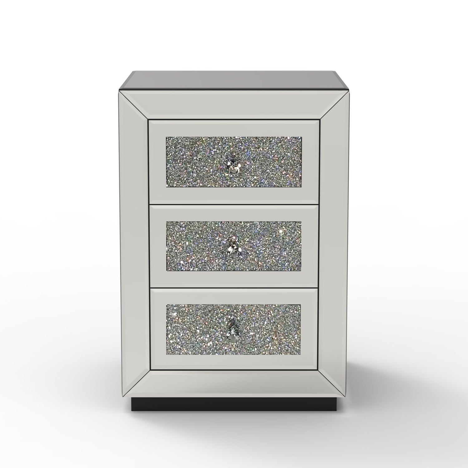 3 Drawer Nightstand With Glass Accents, Bedside Table For Bedroom - Silver