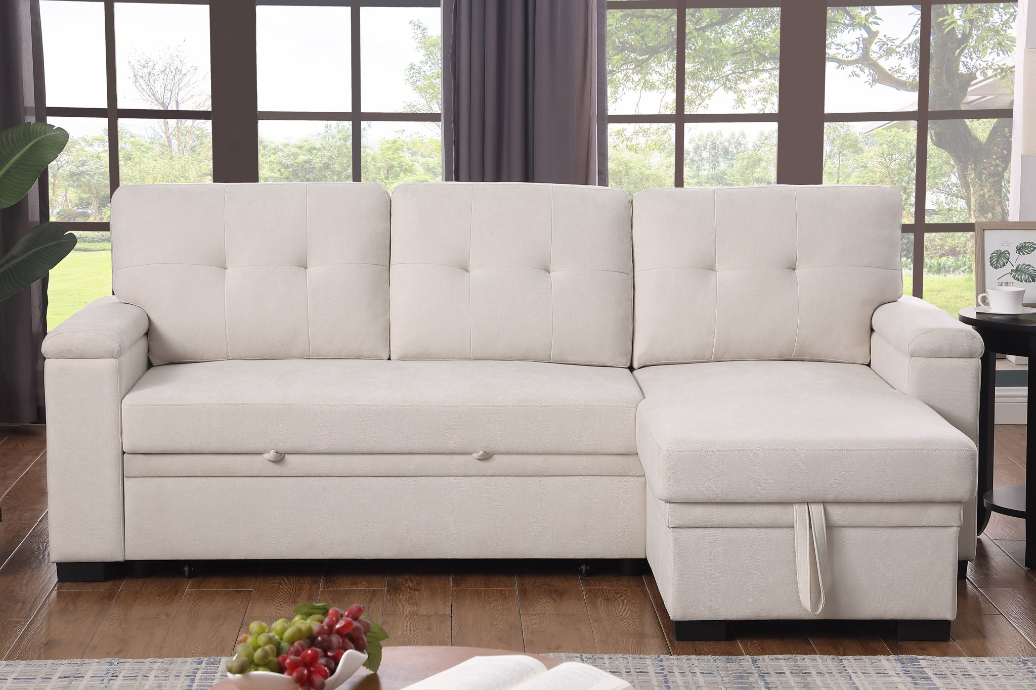 Lucca II - 84.5&quot;W Reversible Sleeper Sectional Sofa with Storage Chaise