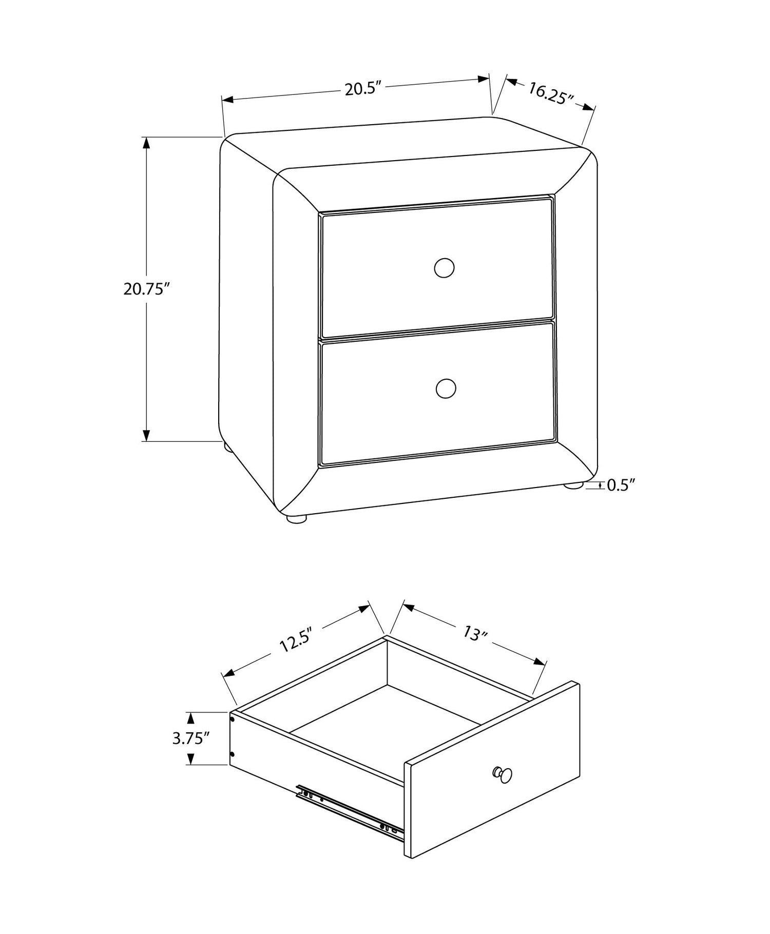 Nightstand, Storage Drawer Versatile Use, Upholstered, Transitional