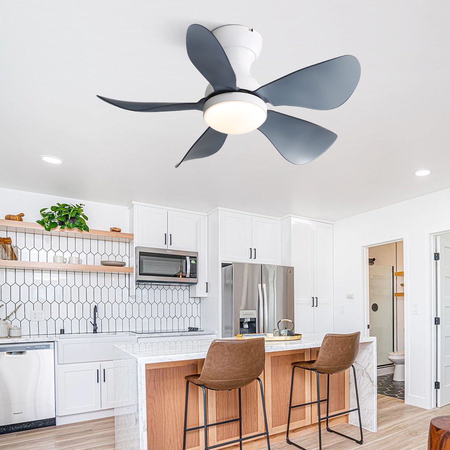 29&quot; Low Profile Flush Mount Ceiling Fan With Light Reversible Motor Remote Control