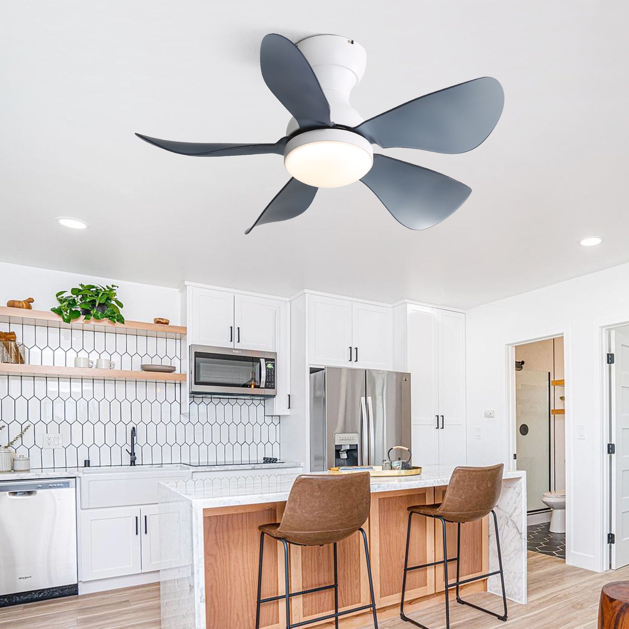 29&quot; Low Profile Flush Mount Ceiling Fan With Light Reversible Motor Remote Control