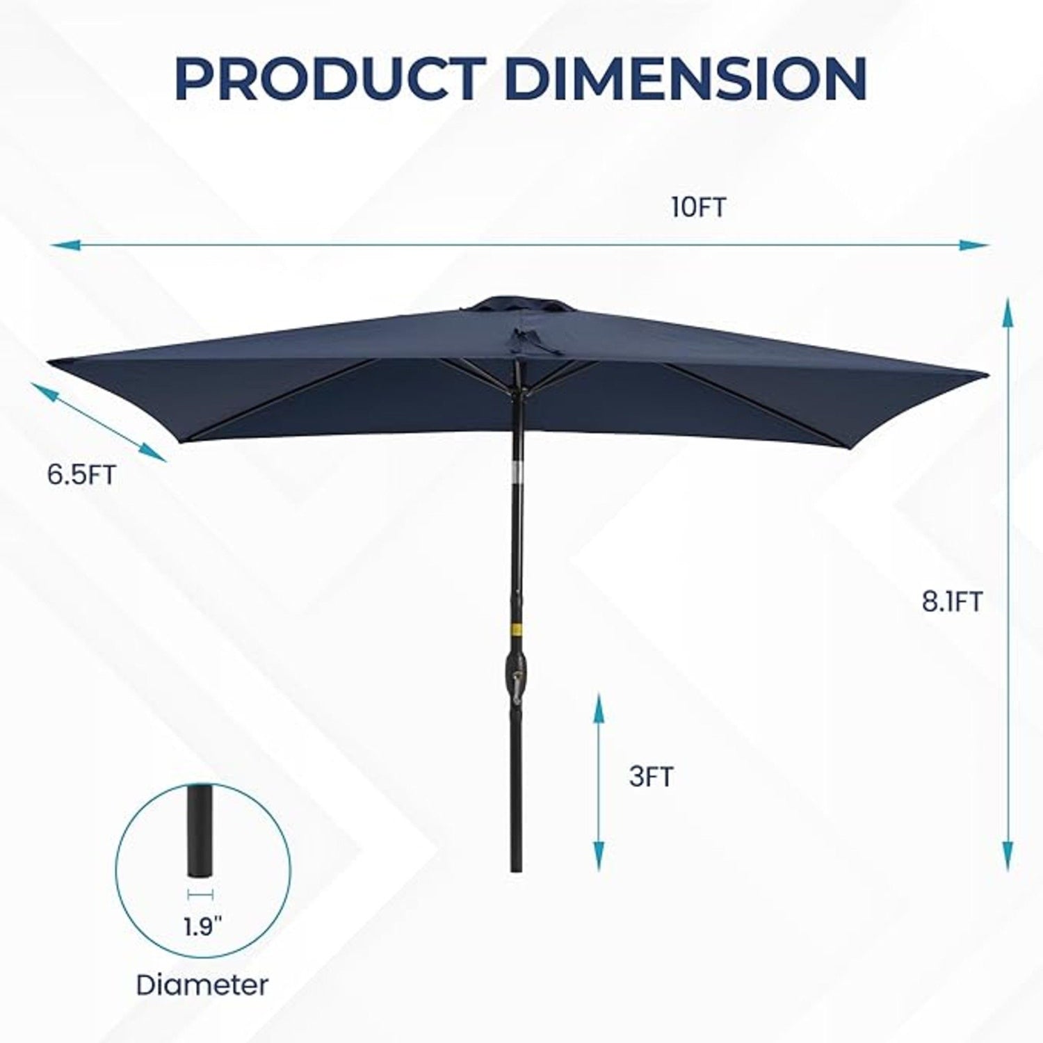 Rectangular Patio Umbrella With Crank Tilt, Polyester UV-Resistant Canopy