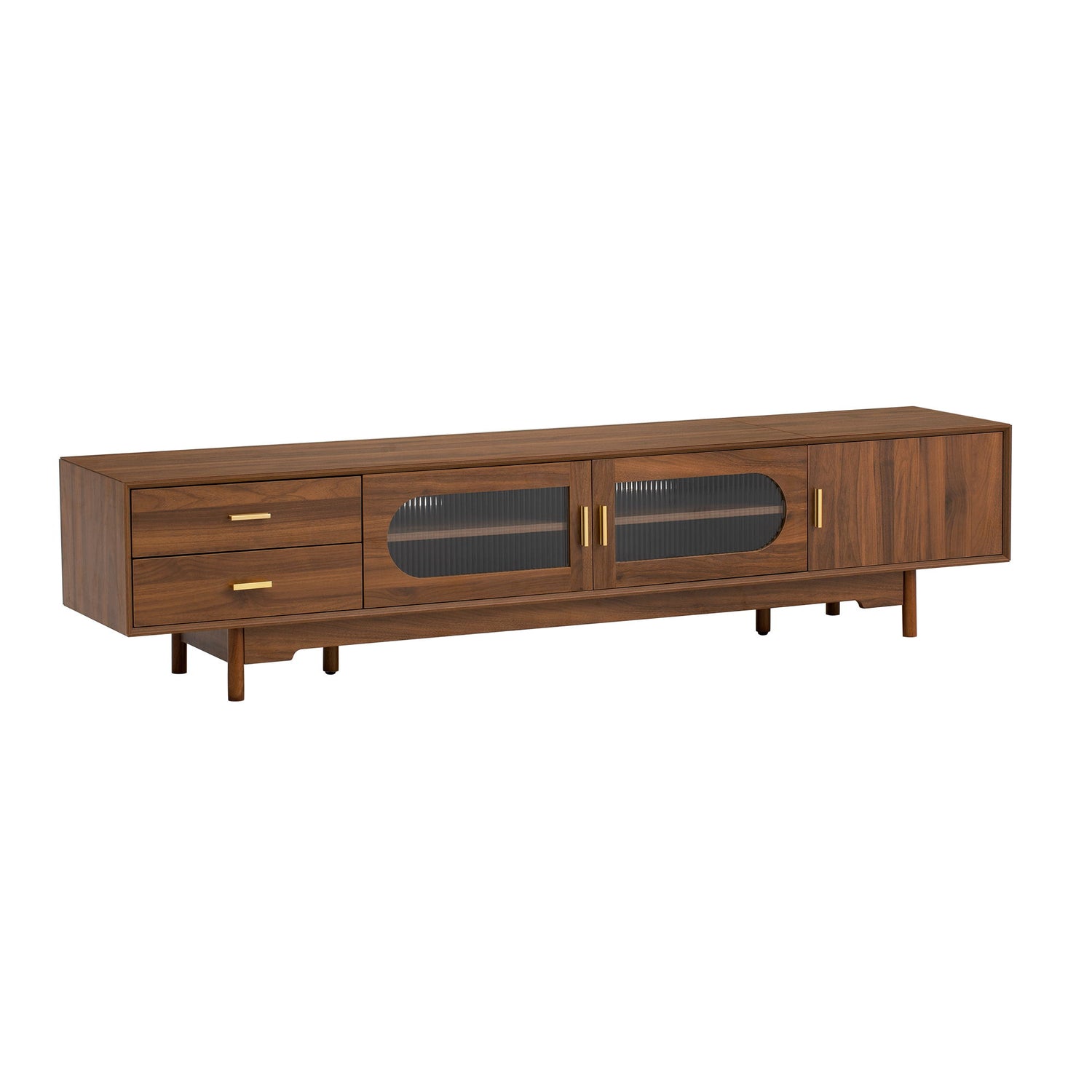 Modern TV Stand With Fluted Glass Doors &amp; 2 Drawers