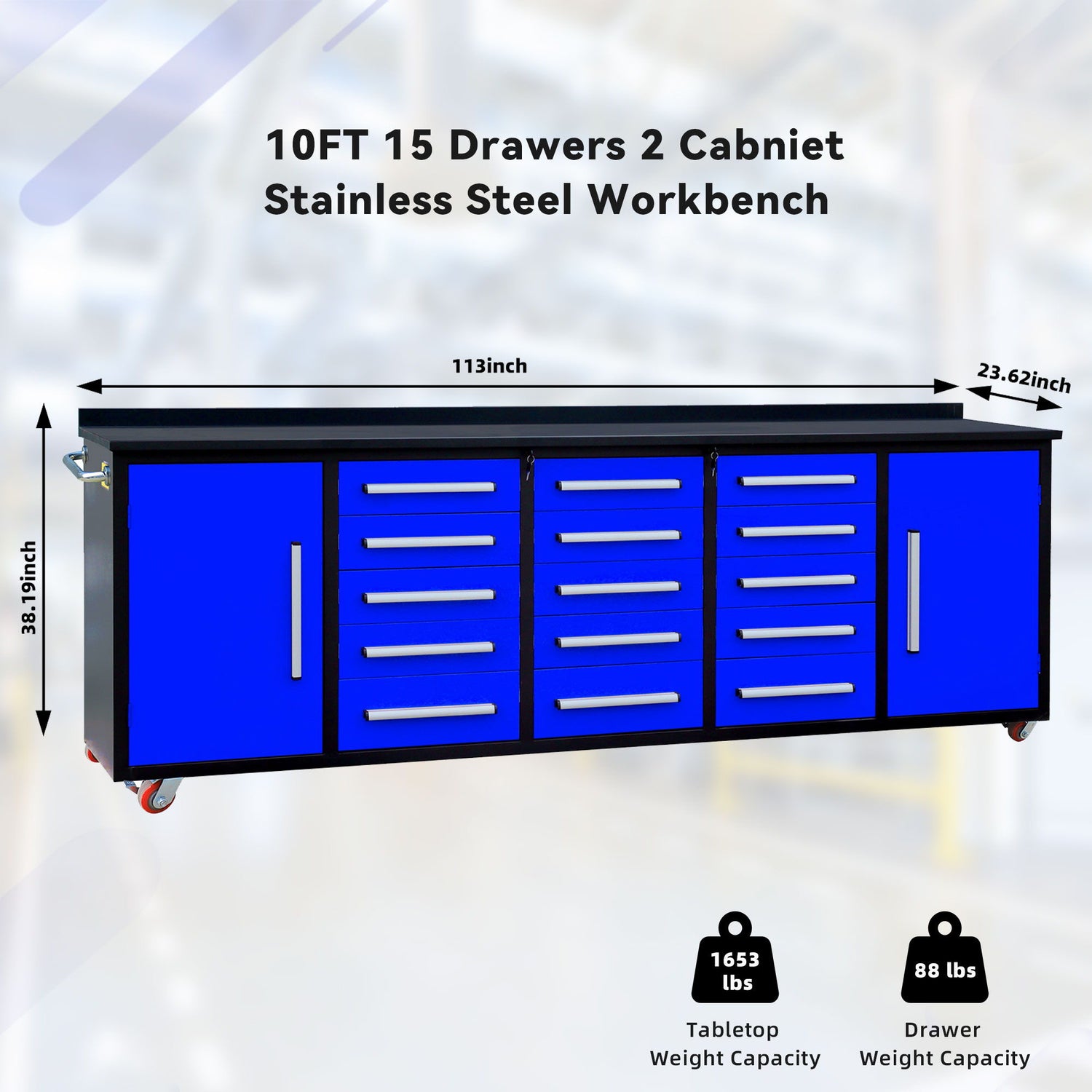Storage Cabinet With Work Bench (15 Drawers &amp; 2 Cabinets)