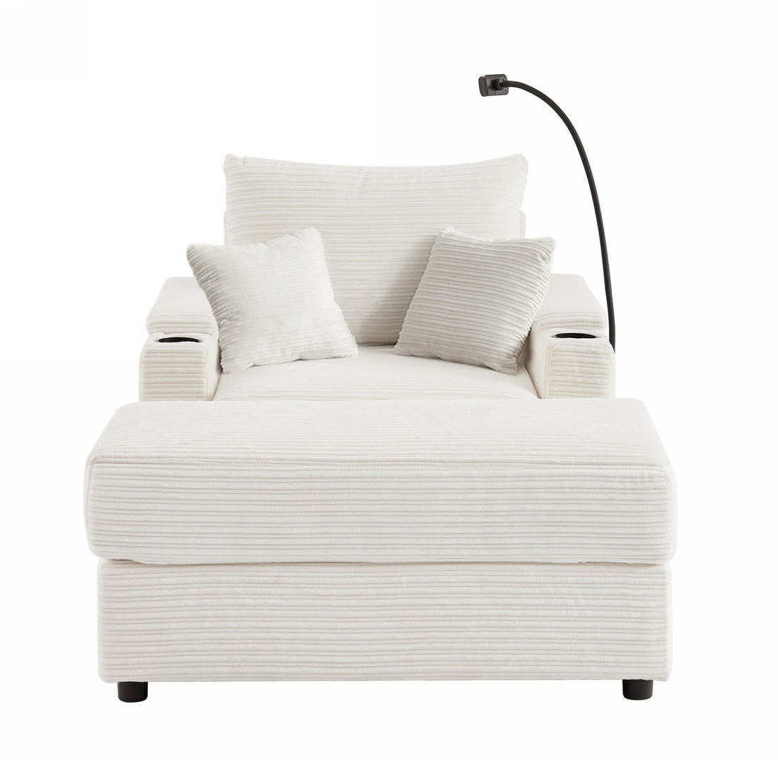 Single Sofa Couch With Storage Space, Movable Ottoman, USB Ports, Cup Holders, Phone Holder