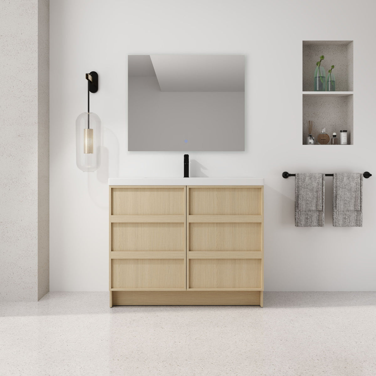 42" Freestanding Bathroom Vanity &amp; Sink &amp; 2 Soft Close Cabinet Doors - Oak / White