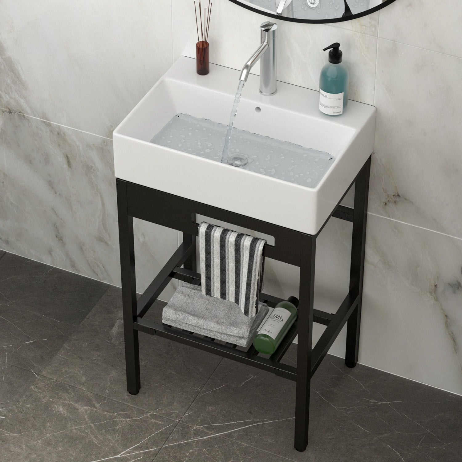 Console Sink With 304 Legs, 24&quot; X 16.75&quot;, Wall Mounted Design - White / Black
