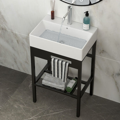 Console Sink With 304 Legs, 24&quot; X 16.75&quot;, Wall Mounted Design - White / Black
