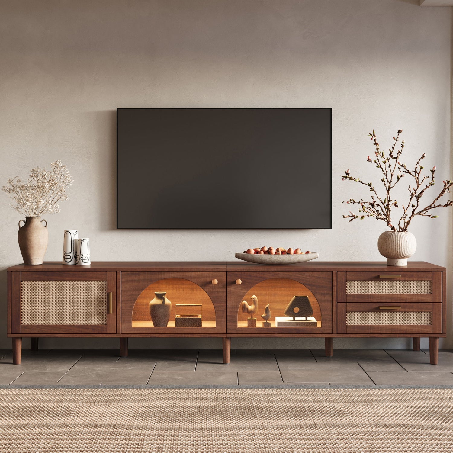 TV Stand For TVs Up To 90", Media Console With App Controlled LED Lights, 2 Drawers &amp; Door Storage - Dark Brown