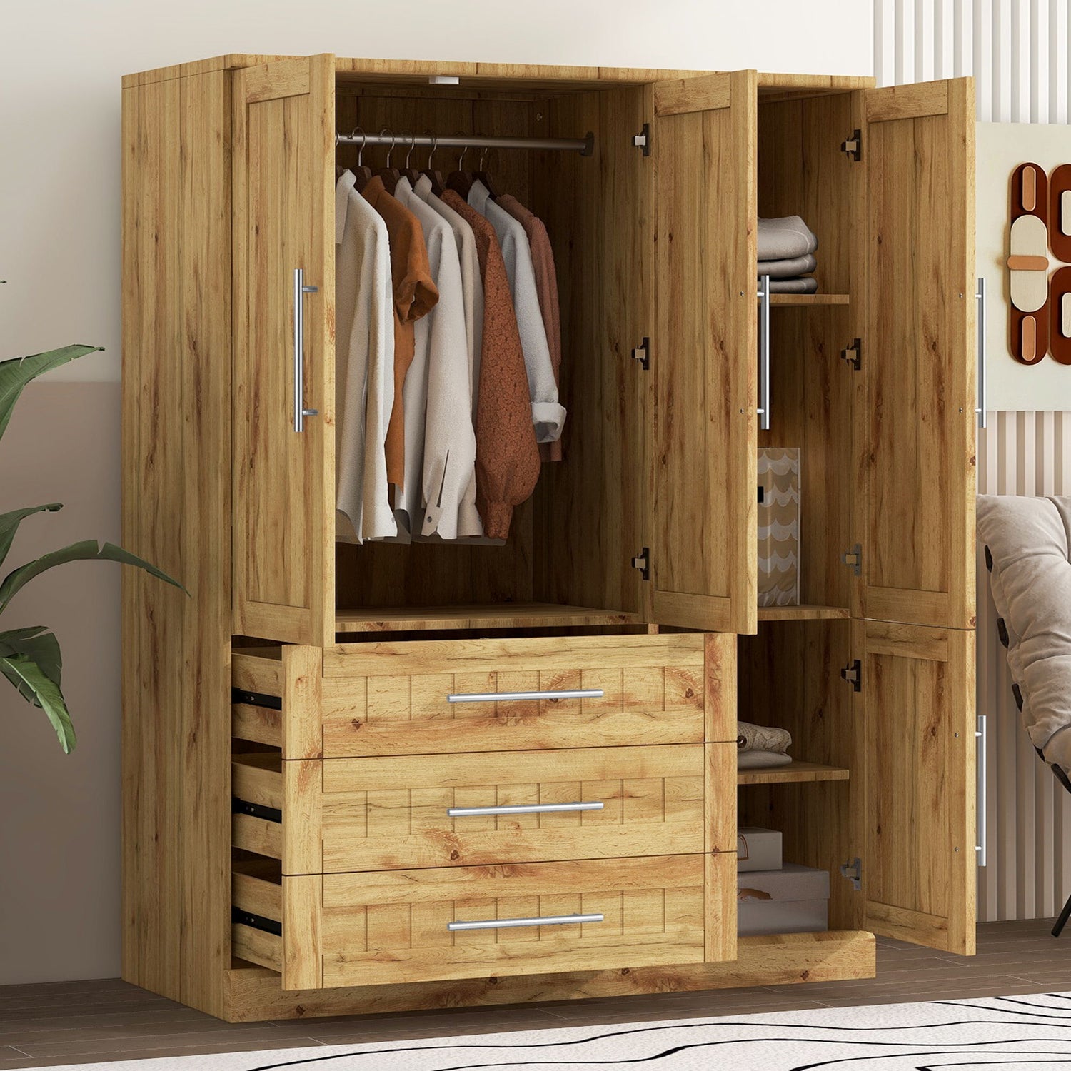 4 Door Wardrobe Armoire With 3 Drawers