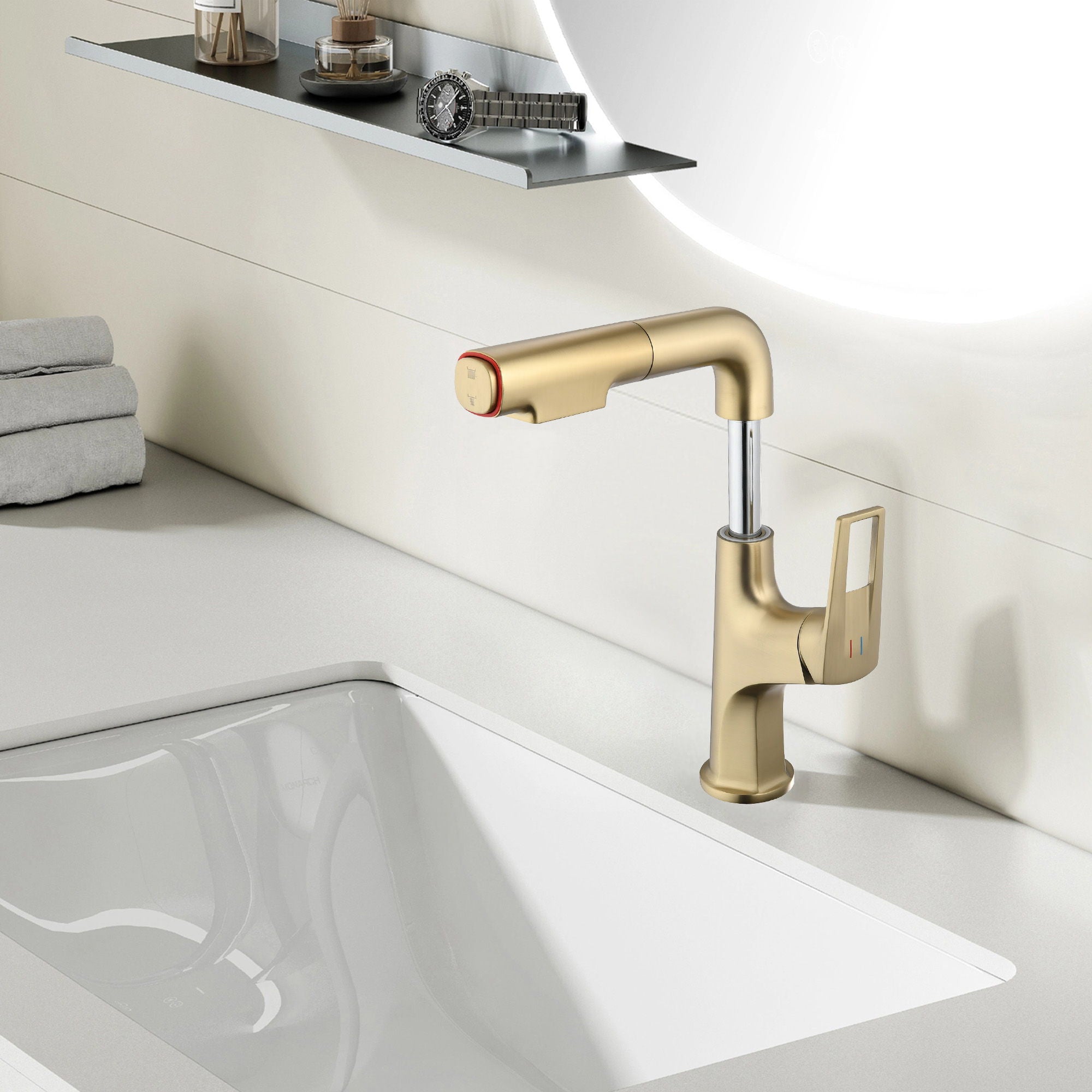 Pull Down Vessel Faucet With Lift Spout &amp; Dual Spray Modes