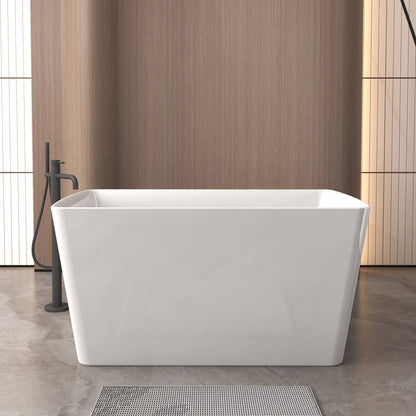 Freestanding Bathtub With Built In Seat, Rectangle Shape, Invisible Overflow &amp; Pop Up Drain - Gloss White