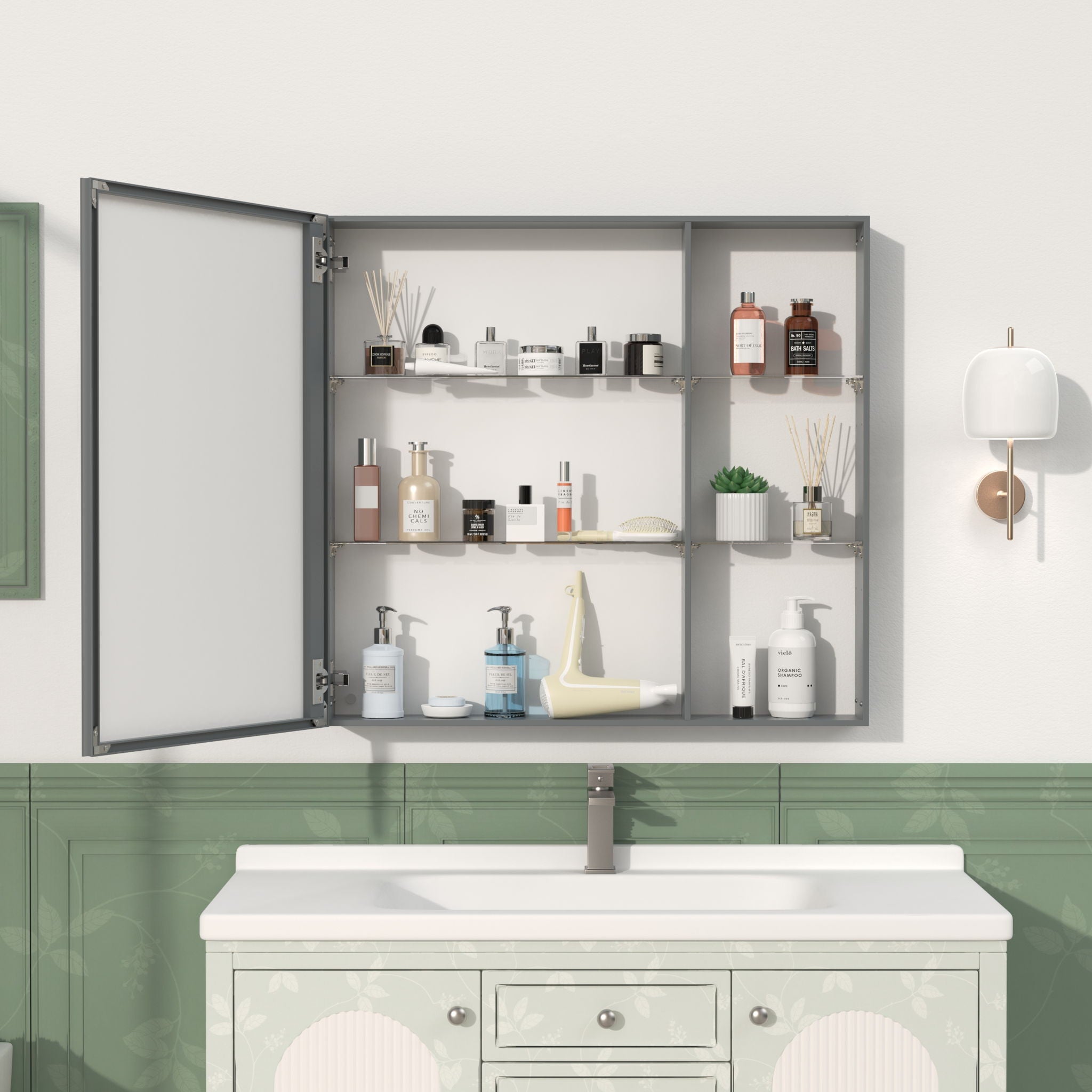 Medicine Cabinet, Wall Mounted Bathroom Mirror With Storage, Adjustable Shelves - Black Brown