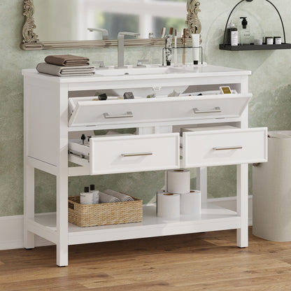 Bathroom Vanity With Ceramic Sink, Tip Out Tray &amp; 2 Full Extension Drawers