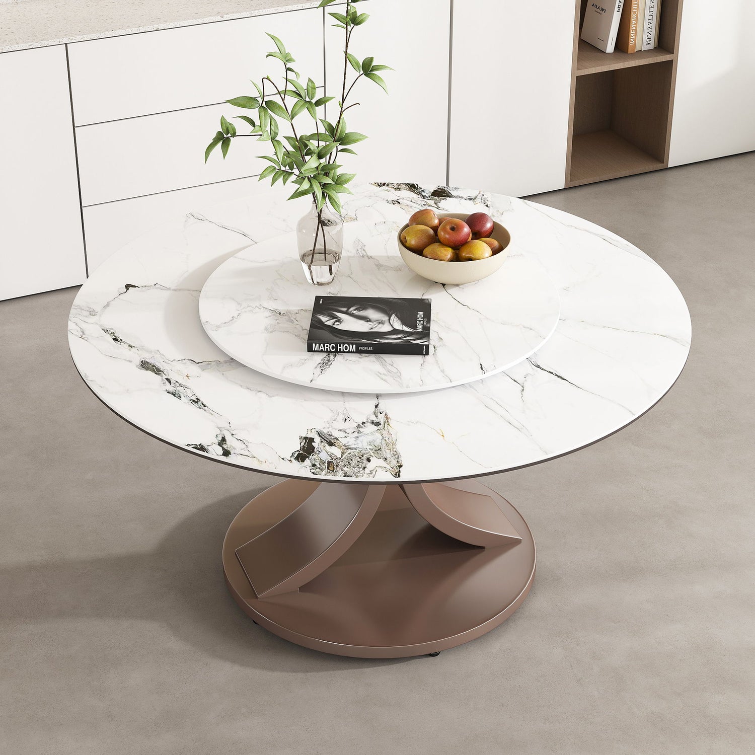 Round Dining Table With 360° Rotating Lazy Susan Scratch &amp; Heat For Dining Room &amp; Kitchen, Table Only - White