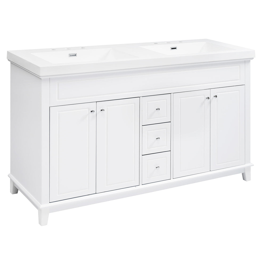 Bathroom Vanity With Double Sinks, 3 Drawers &amp; 4 Doors, Soft Close, All Open Back Design - White