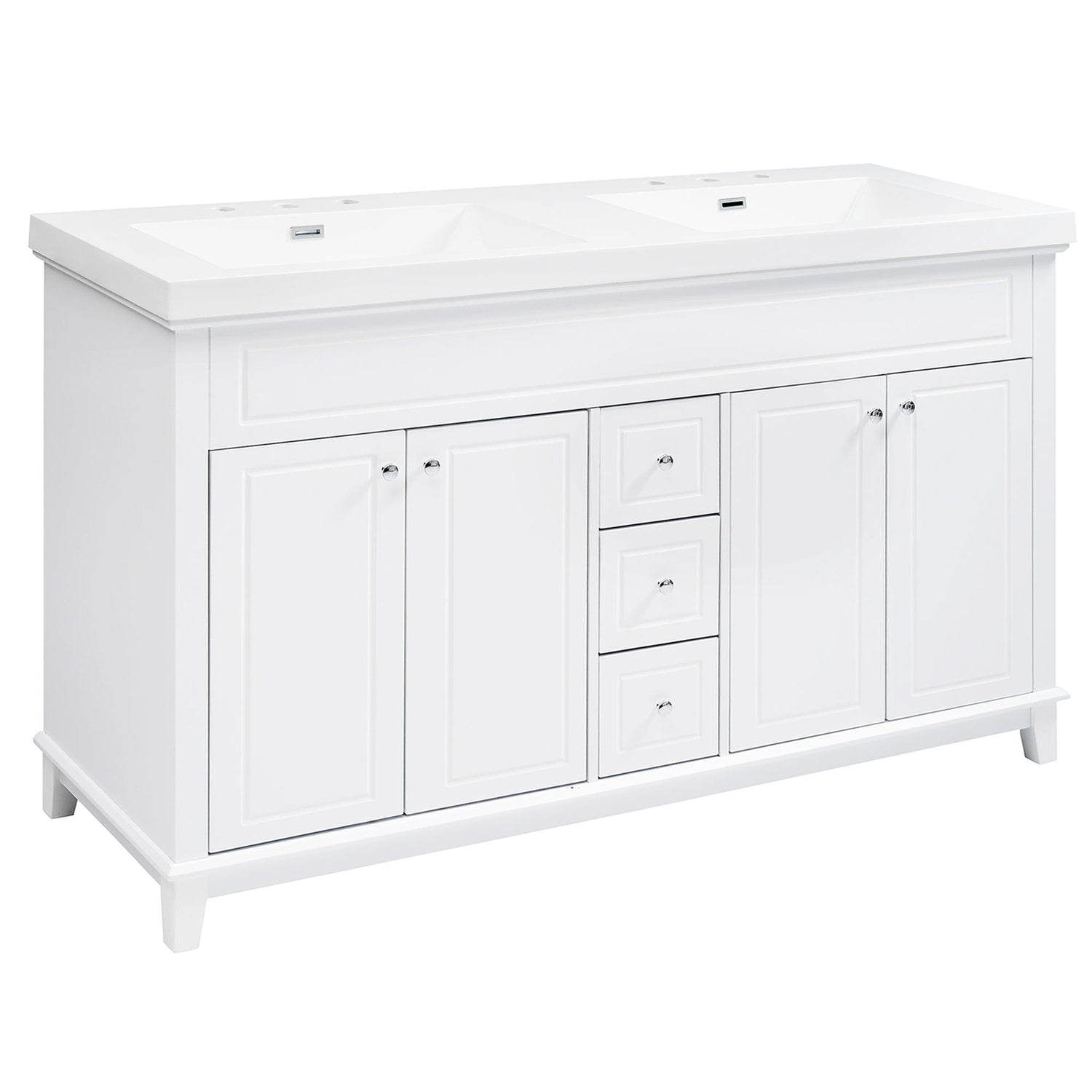 Bathroom Vanity With Double Sinks, 3 Drawers &amp; 4 Doors, Soft Close, All Open Back Design - White
