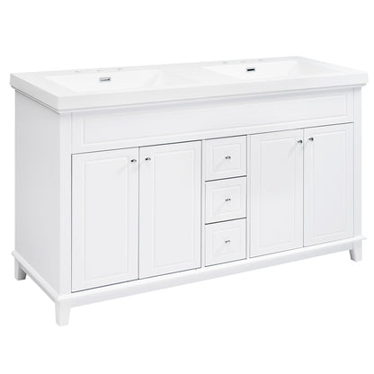 Bathroom Vanity With Double Sinks, 3 Drawers &amp; 4 Doors, Soft Close, All Open Back Design - White