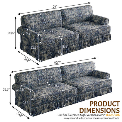 Luxuriously Comfortable Cloud Couch With Elegant Rolled Arms &amp; Pleated Skirt Design