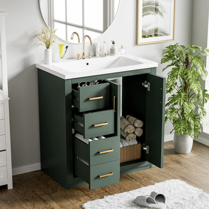 Ceramic Sink Combo, Freestanding Vanity Set With 3 Drawers &amp; Soft Closing Doors