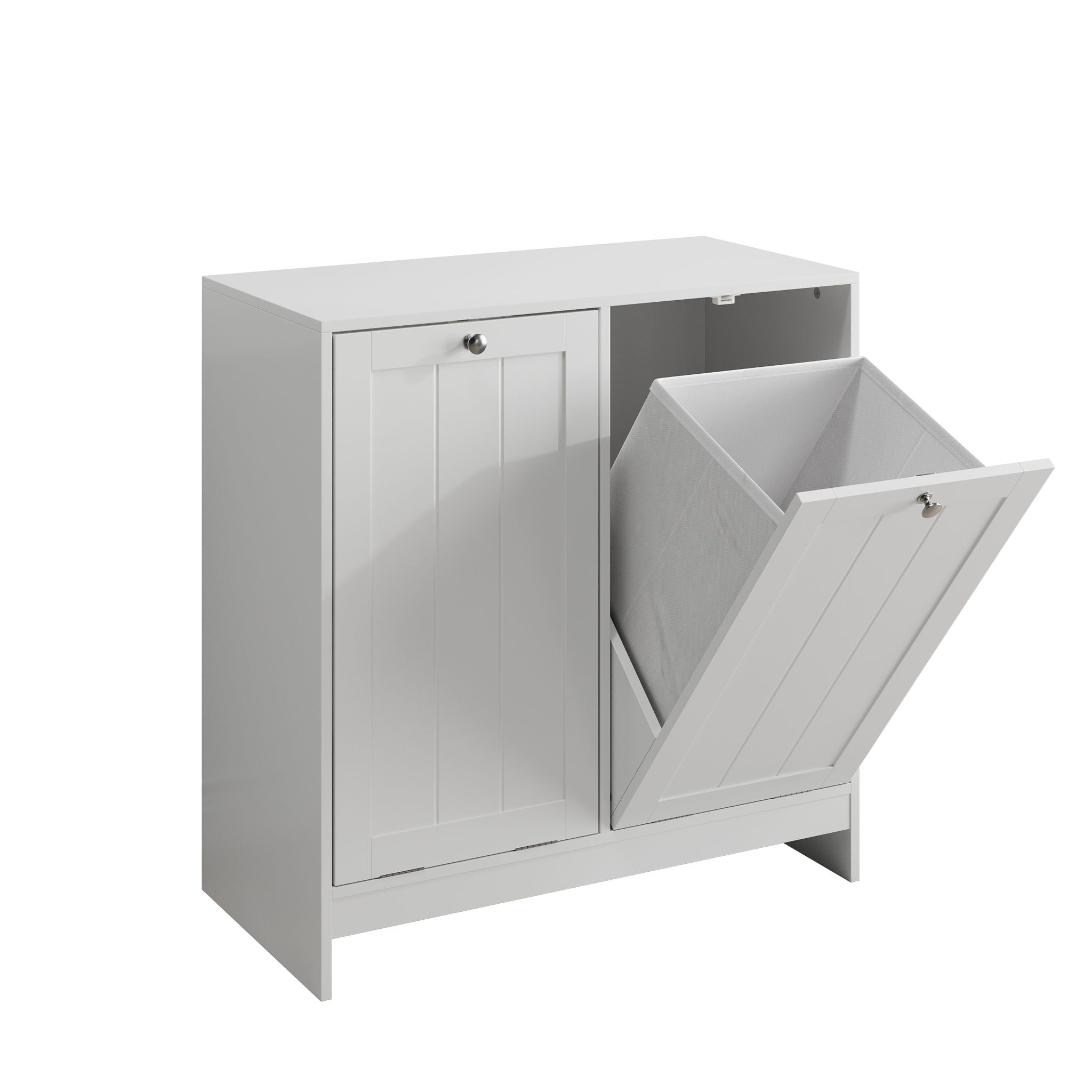 Tilted Laundry Hamper With Removable Basket, Hidden Laundry Hamper, Bathroom Storage Cabinet, Free Standing Organizer - White