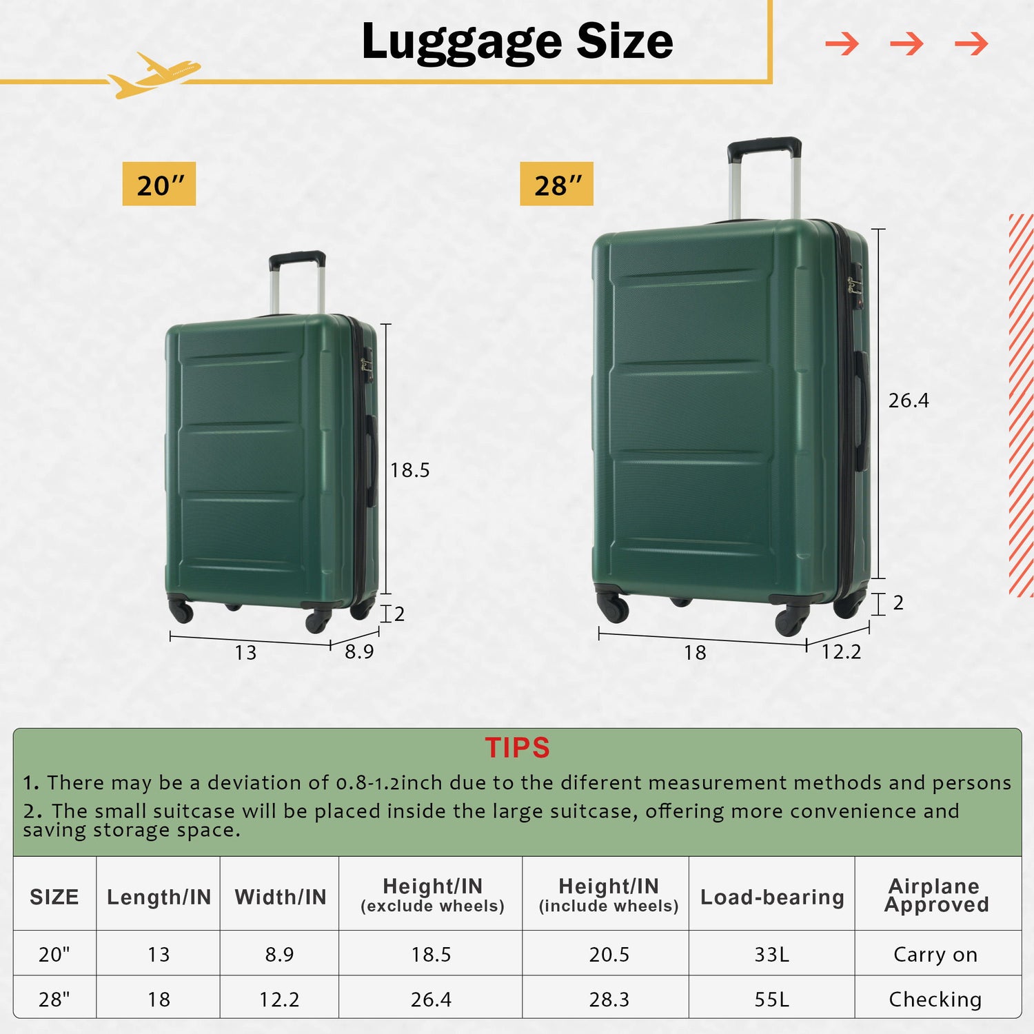 2 Piece Luggage Set With Bags Expanable Spinner Wheels ABS Lightweight Suitcase With Tsa Lock 20&quot; / 28&quot;