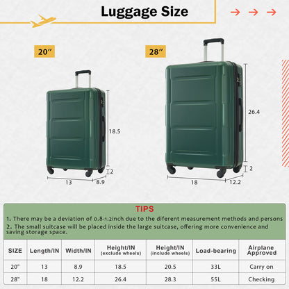 2 Piece Luggage Set With Bags Expanable Spinner Wheels ABS Lightweight Suitcase With Tsa Lock 20&quot; / 28&quot;
