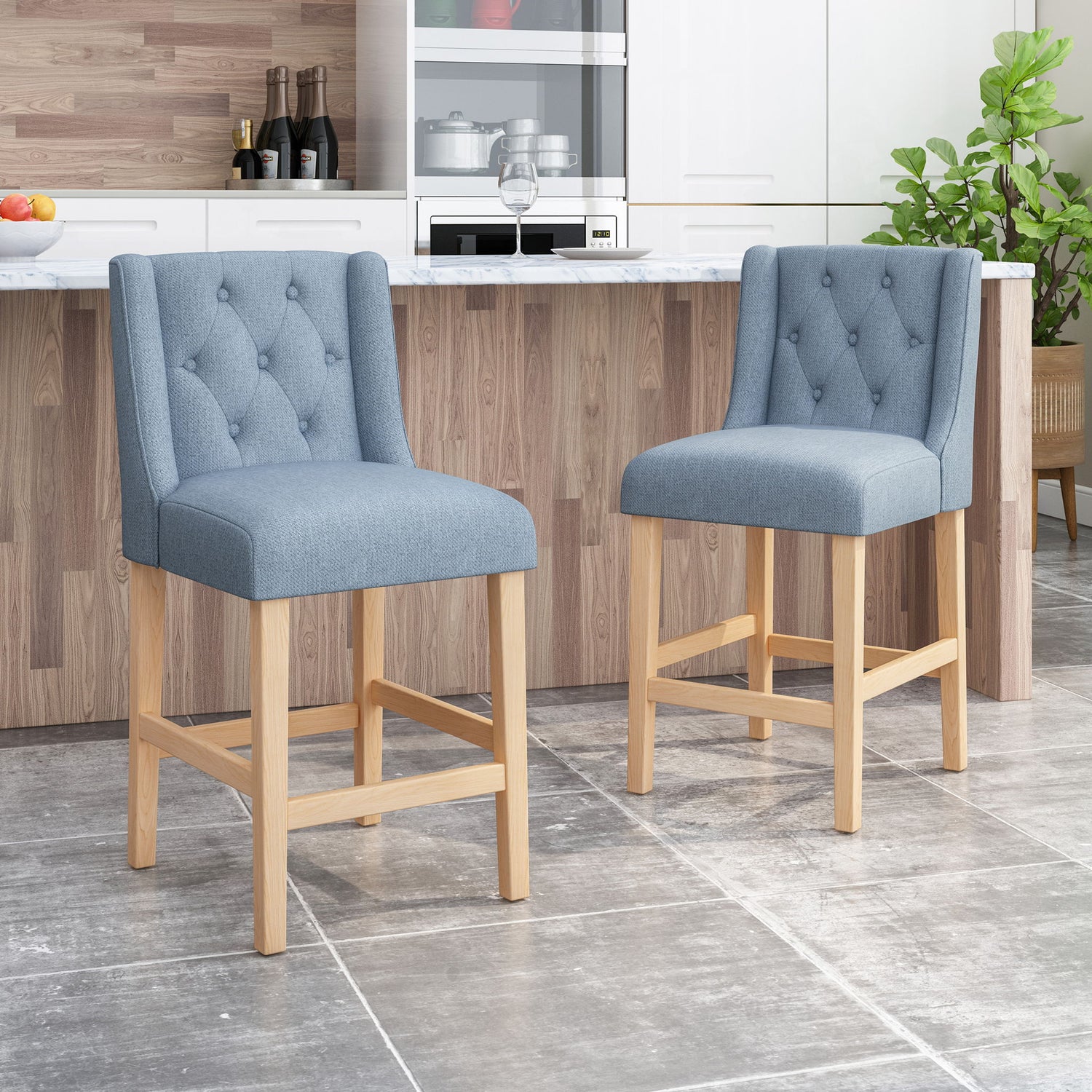 Vienna - Contemporary Fabric Tufted &amp; Wingback Counter Stools (Set of 2)