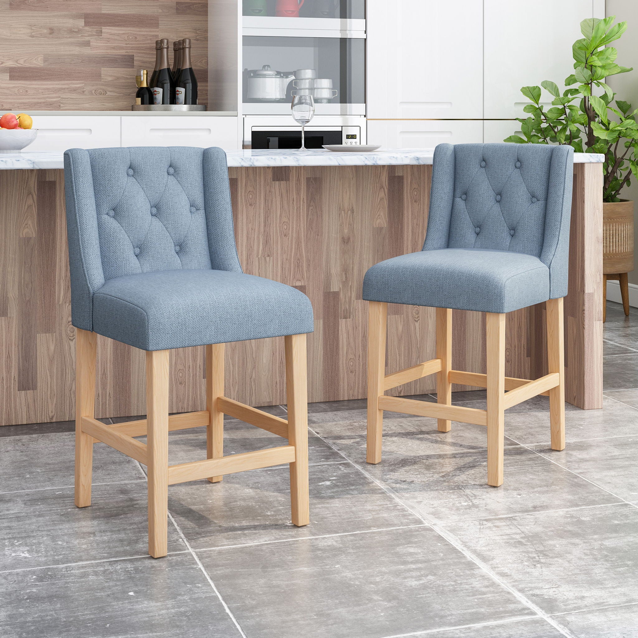 Vienna - Contemporary Fabric Tufted &amp; Wingback Counter Stools (Set of 2)