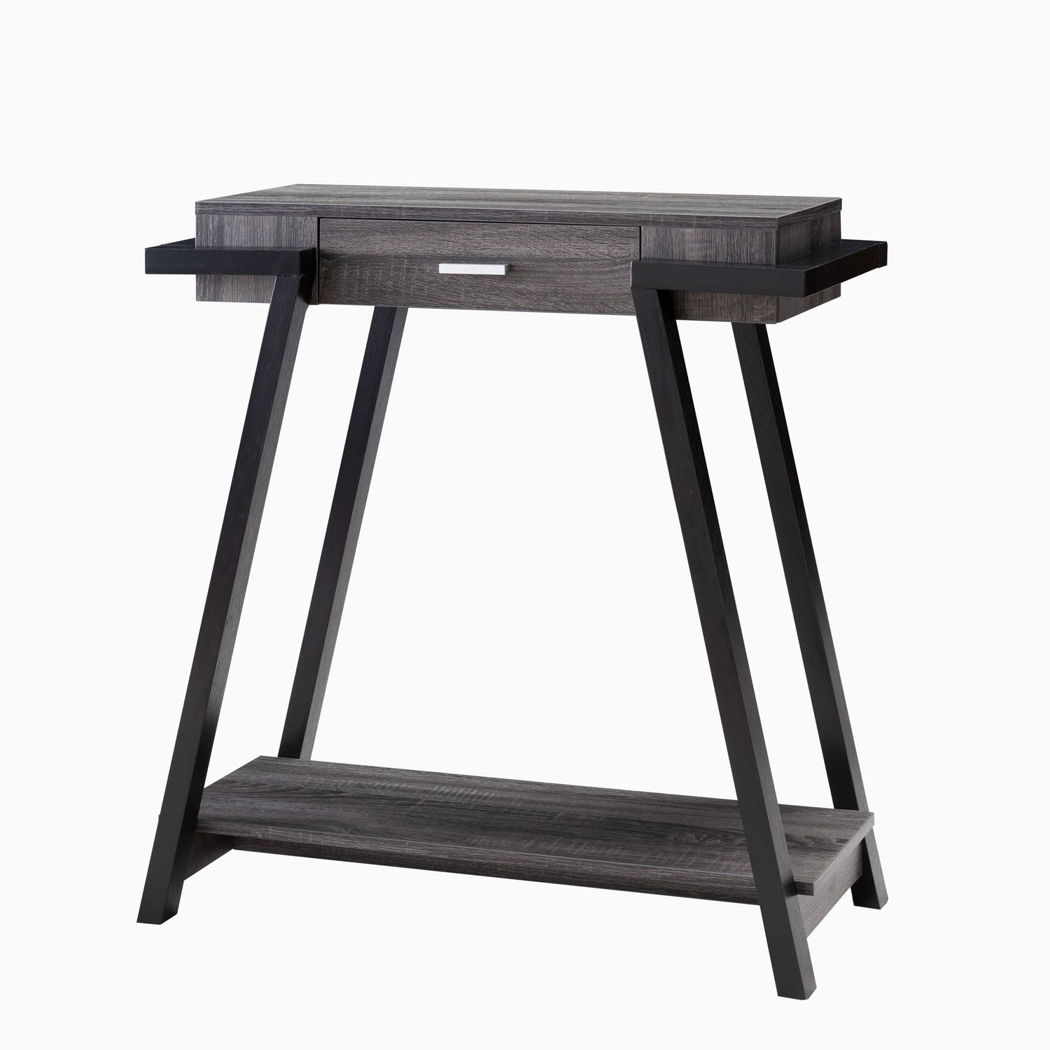 Modern Hallway Display Table With Drawer &amp; Bottom Shelve - Distressed Gray / Black