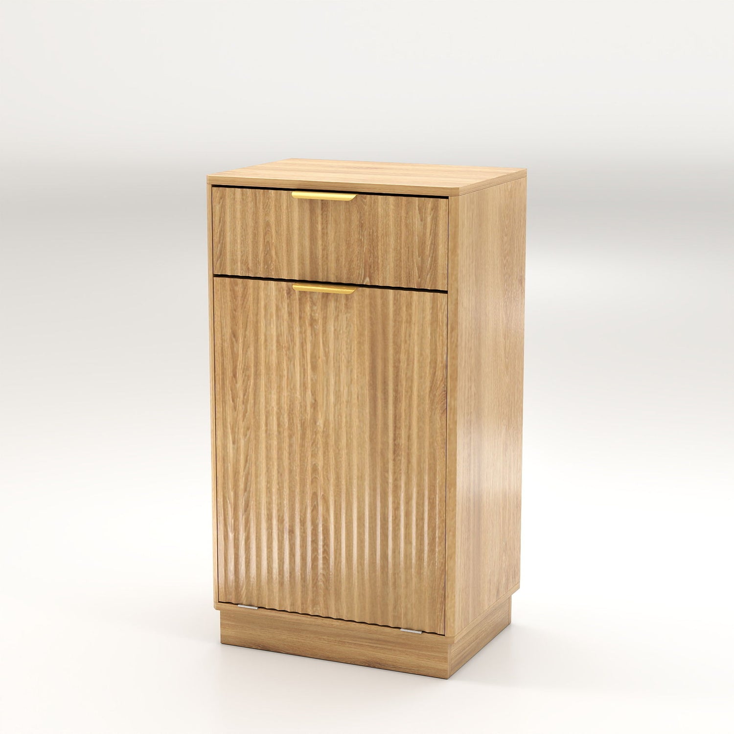 Tilt Out Trash Can Cabinet With Wave Textured Drawer &amp; Pull Out Bin