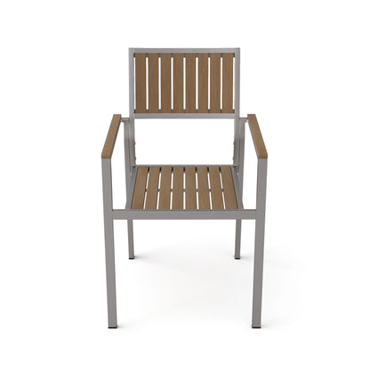 Stylish Modern Faux Wood &amp; Aluminum Outdoor Dining Chairs, (Set of 2) - Natural