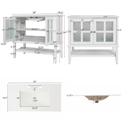 Bathroom Vanity With Ceramic Sink, Adjustable &amp; Open Shelf