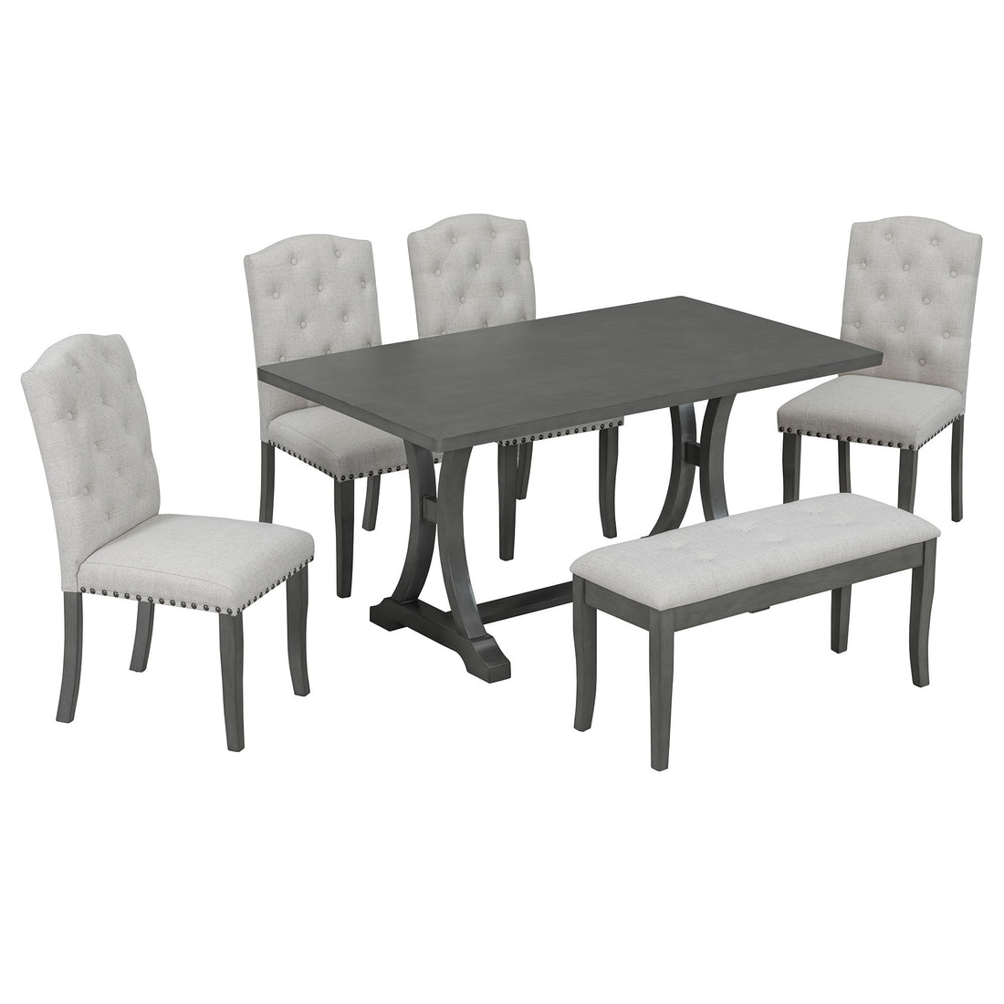 Dining Table Set With 4 Upholstered Chairs And Bench