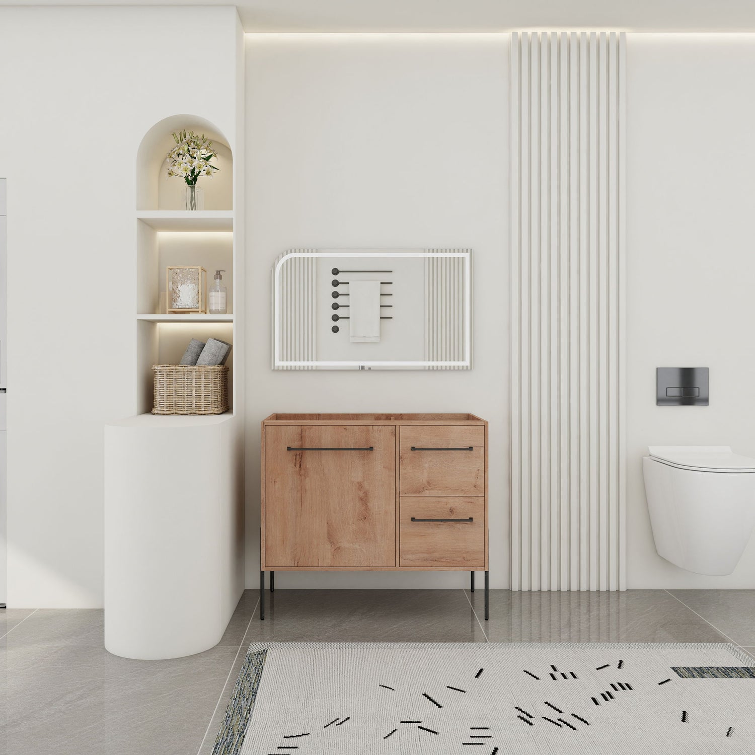 35" Freestanding Bathroom Vanity With Soft Close Doors And 2 Drawers (Vanity Only) - Imitative Oak