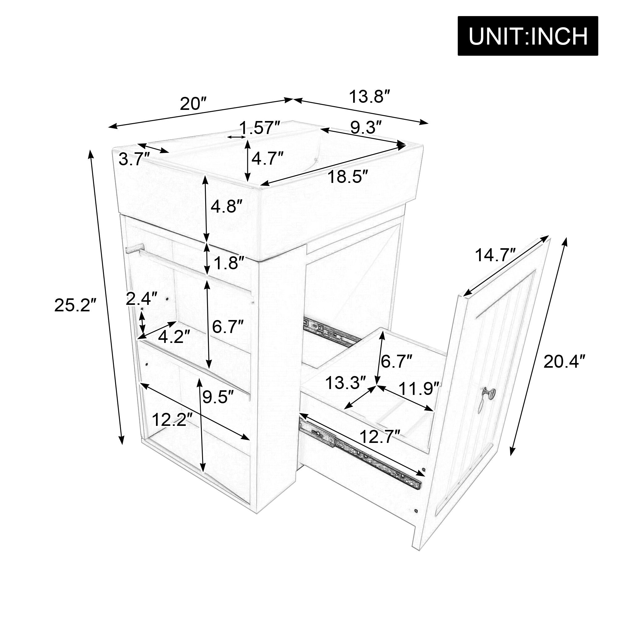 Modern Bathroom Vanity With Sink, Storage Cabinet, Drawer &amp; Side Shelf