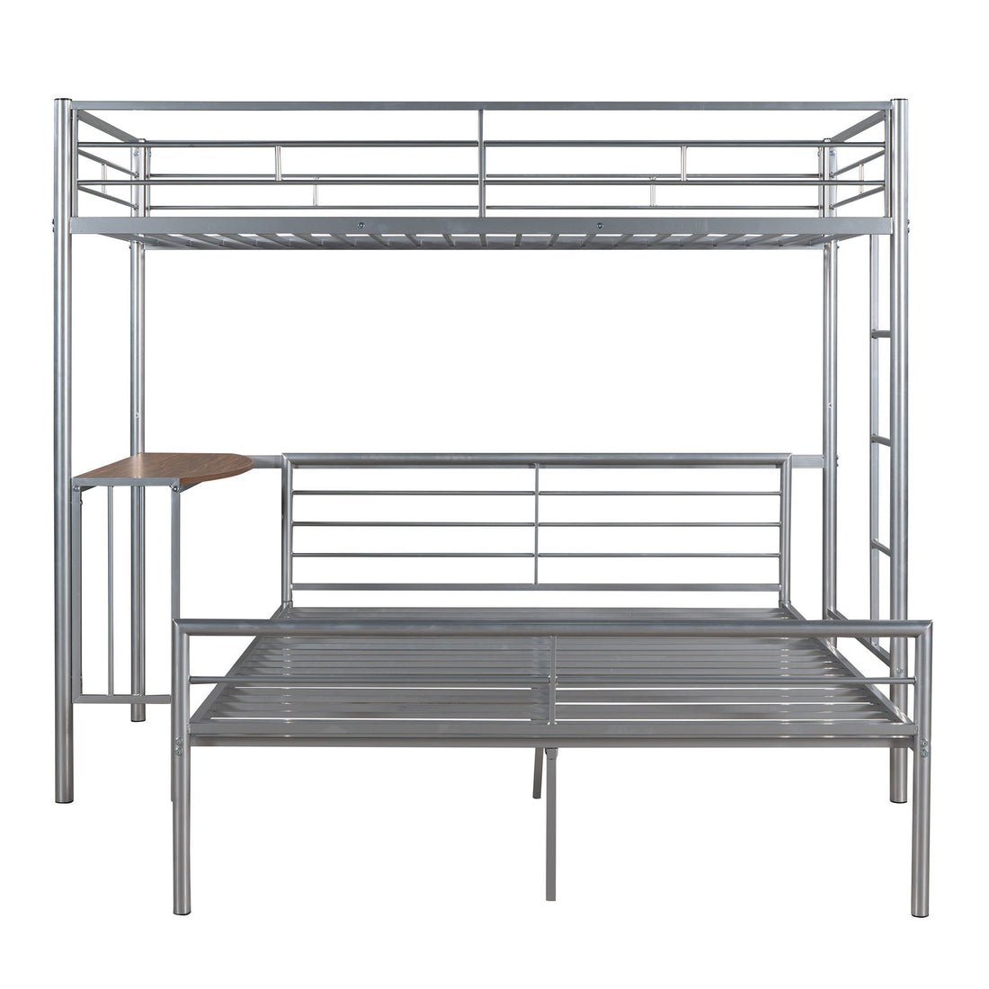 Twin Over Full Bunk Bed With Desk, Ladder And Quality Slats For Bedroom - Silver