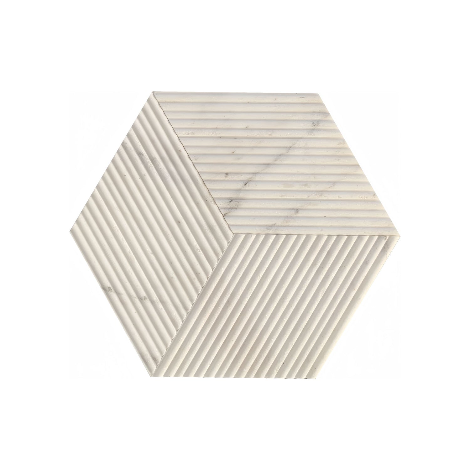 Hexagon Natural Stone Marble Tile, 3D Fluted (Set of 12)