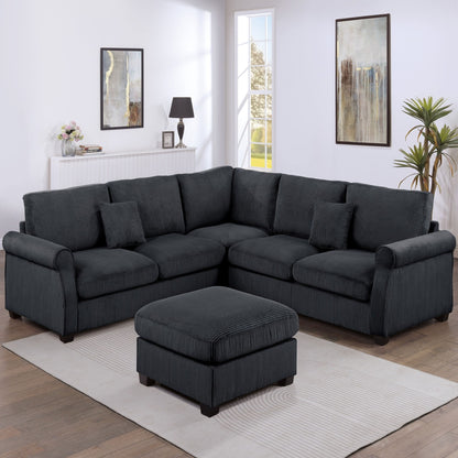 Modern Sectional Set With Corner Wedge, Loveseat, Ottoman &amp; 2 Pillows
