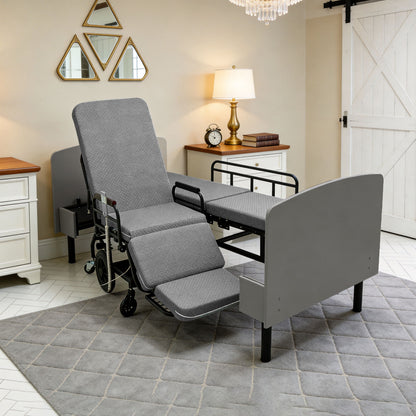 Dual Motor 3 In 1 Electric Nursing Bed Convertible To Wheelchair &amp; Stretcher - Gray