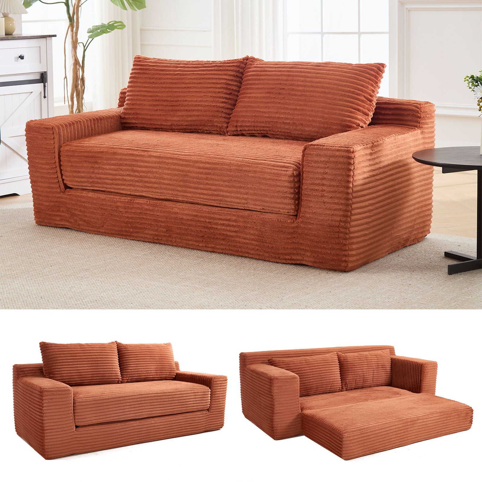 Convertible Loveseat Sofa Bed With Memory Foam &amp; Steel Frame