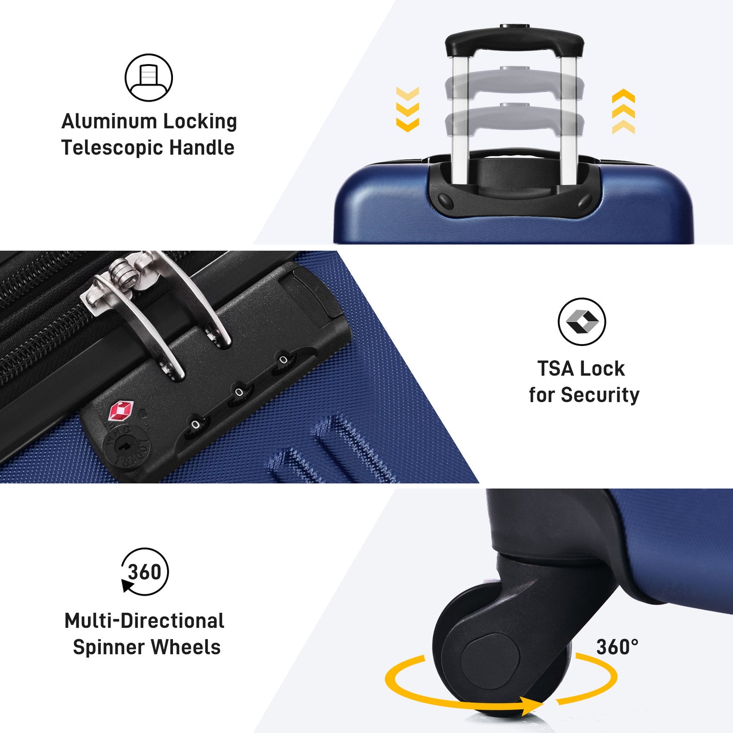 3 Piece Luggage Set Hardside Spinner Suitcase With Tsa Lock 20&quot; 24&quot; 28&quot; Available