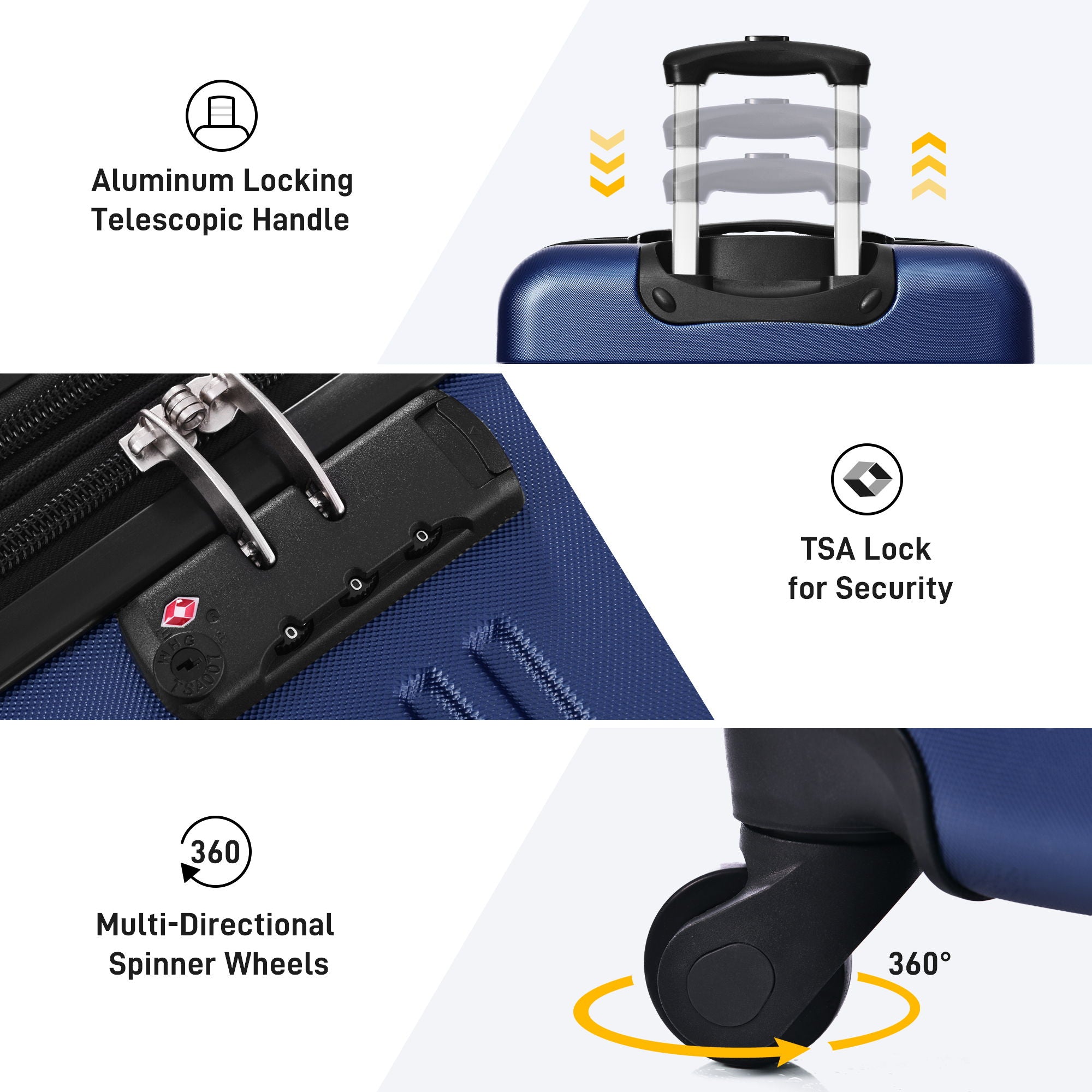 3 Piece Luggage Set Hardside Spinner Suitcase With Tsa Lock 20&quot; 24&quot; 28&quot; Available